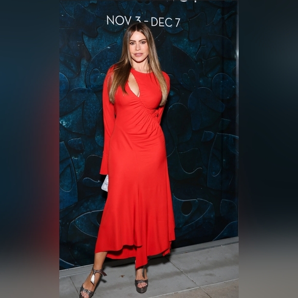 Victoria Beckham Vibrant Red Long Sleeve Dress XS - Picture 2 of 9